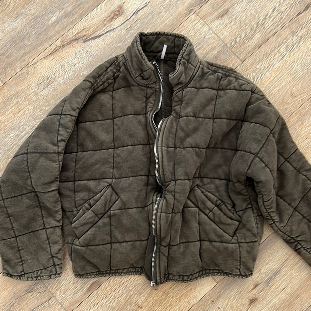 Free People Green Quilted Dolman Jacket Size small
